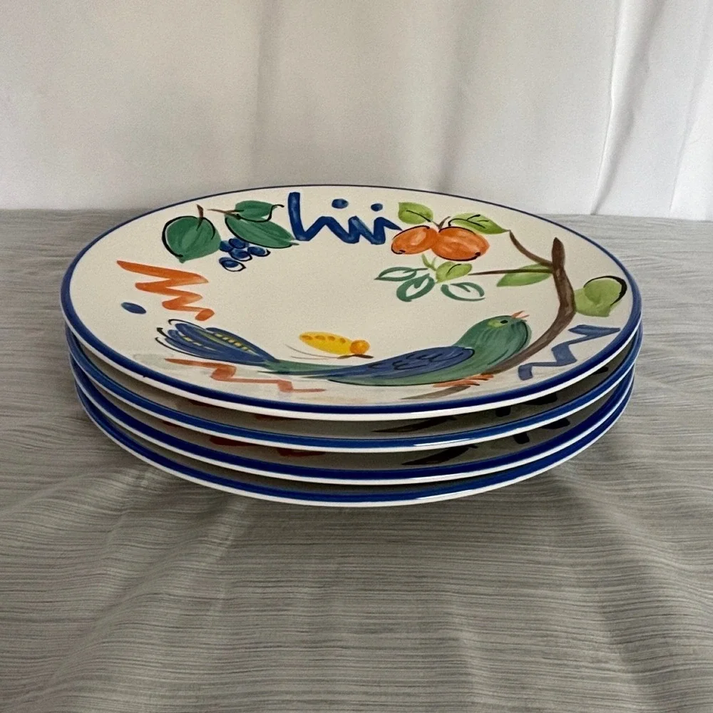 Vintage Mikasa Spring Song Dinner Plates Set of 4 Fashion Plate Blue Bird Japan